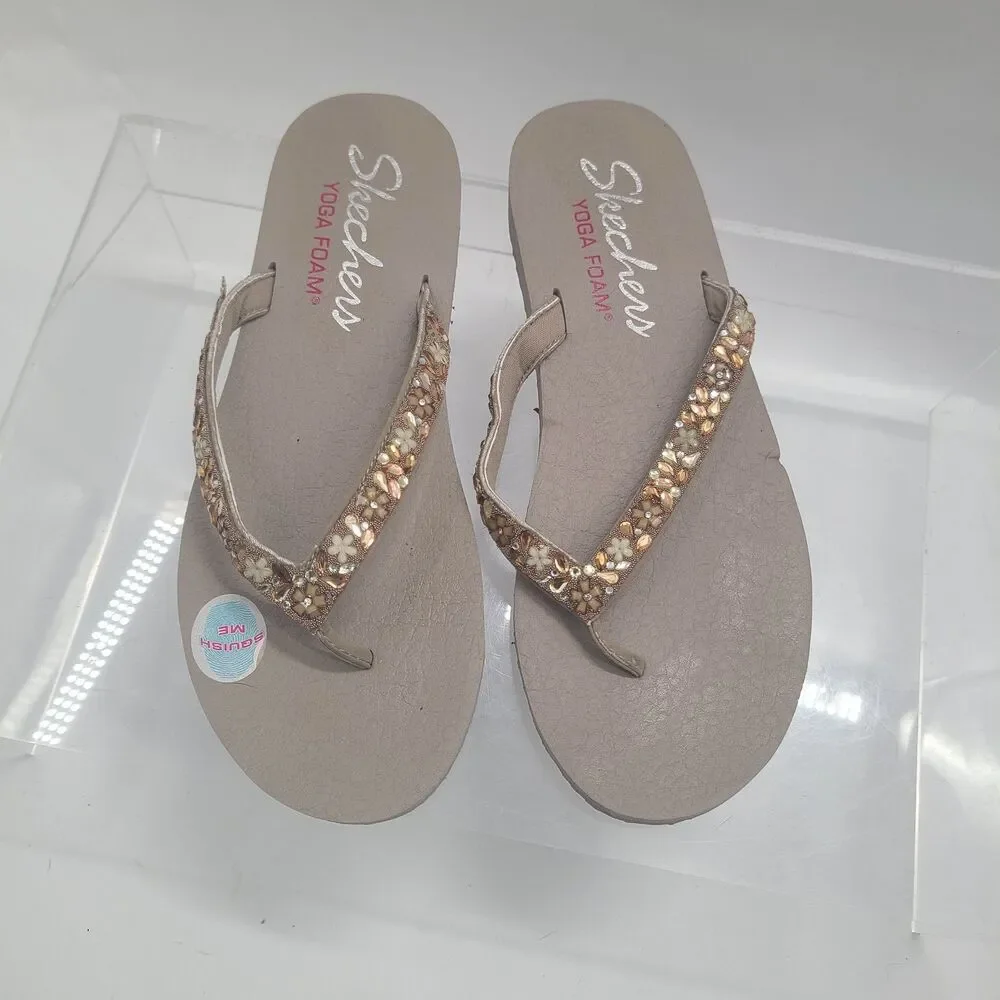 Skechers Women's Meditation Lotus Bae Rose Gold Thong Sandals US Size 10